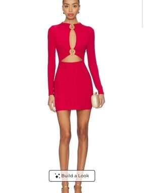 superdown Red Long-Sleeve Cutout Mini Dress with Ring Accents